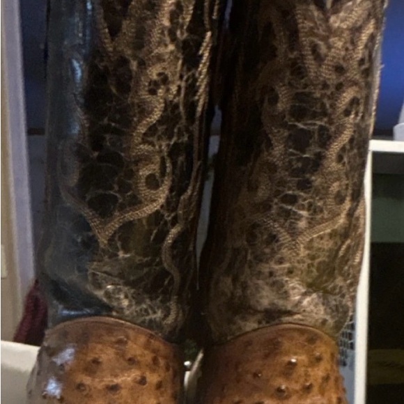 Western Ostrich-Embossed Leather Cowboy Boots - Brown